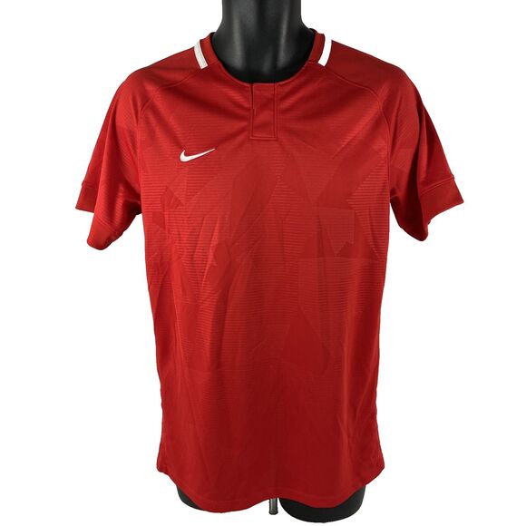 Mens Nike Dri-Fit Soccer Jersey Style Shirt Sz M Red Geometric Short Sleeve - Picture 1 of 7